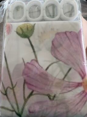 Floral Shower Curtain Panel with Rings - Pink and Green